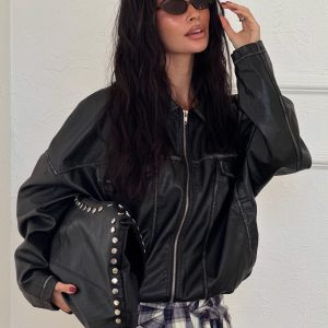 Tanza Faux Leather Jacket Washed Black