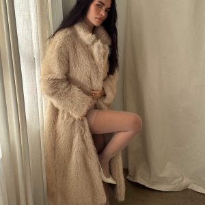 End Of Beginning Faux Fur Longline Jacket Beige