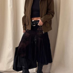 Mellissa Sheer Textured Midi Skirt Black