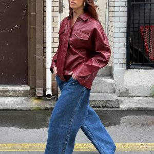 Callie Faux Leather Jacket Burgundy