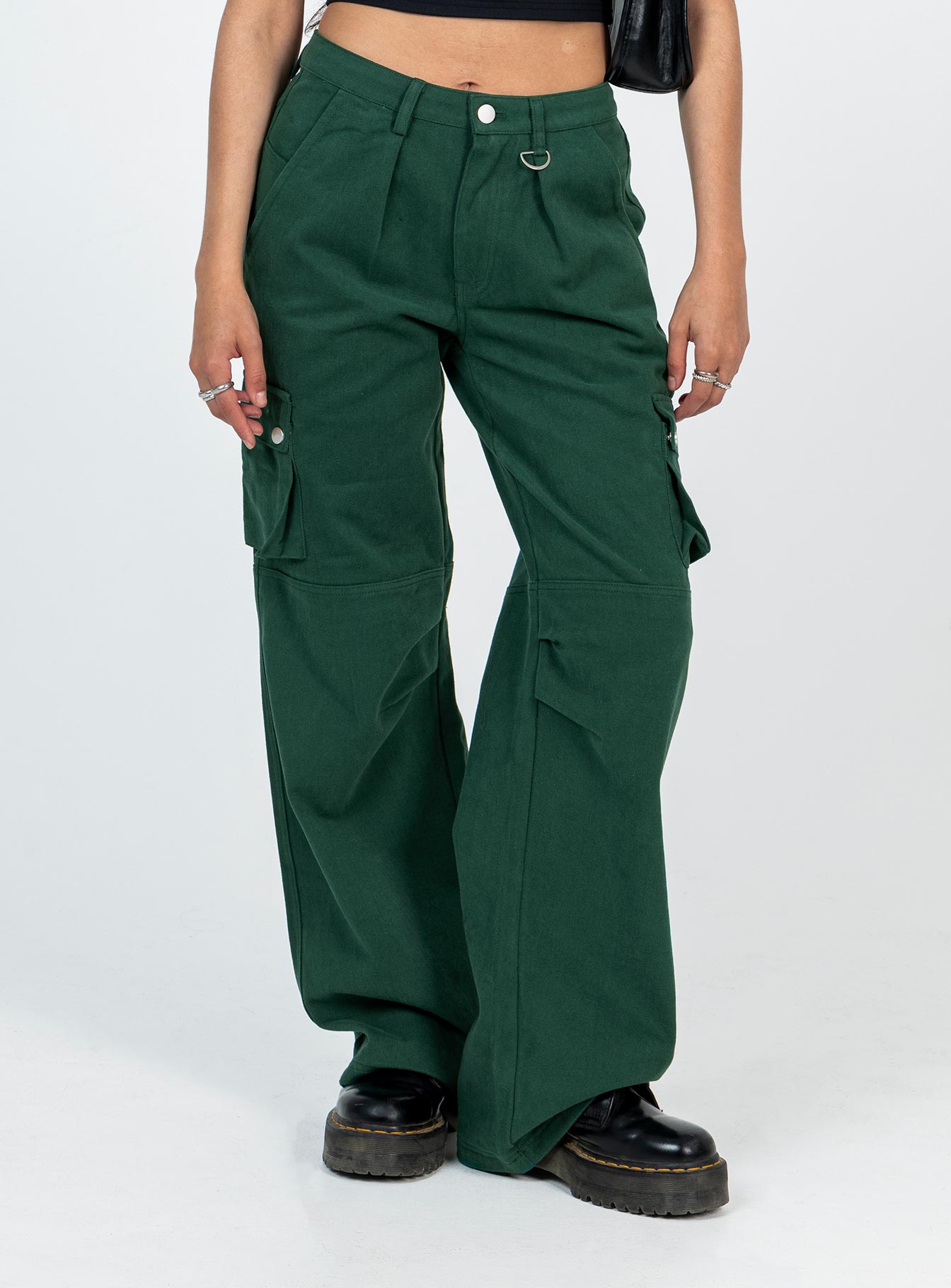 Paige Mid Rise Cargo Jean Denim Green Petite - Image 2