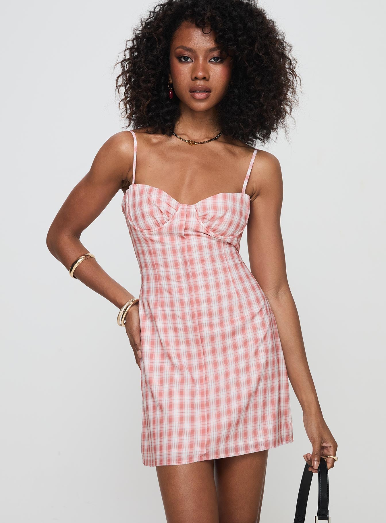 Poto Mini Dress Pink Check - Image 2