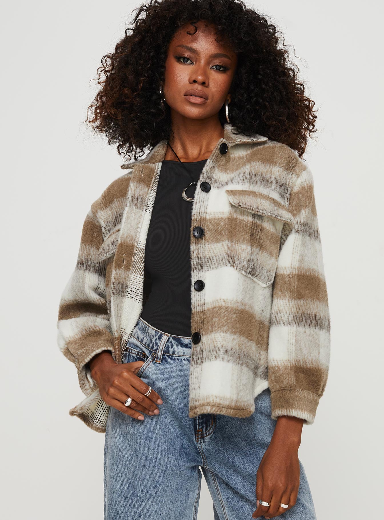 Kreppel Plaid Shacket Brown - Image 2