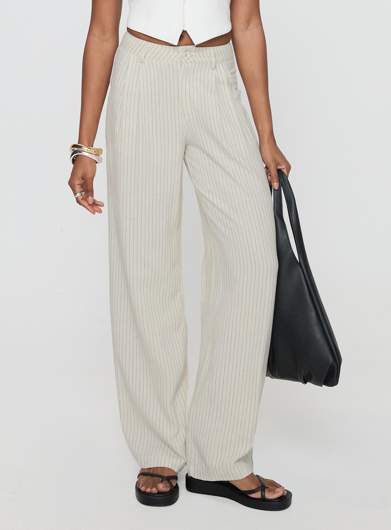 Hayze Linen Pant Beige Pinstripe - Image 2