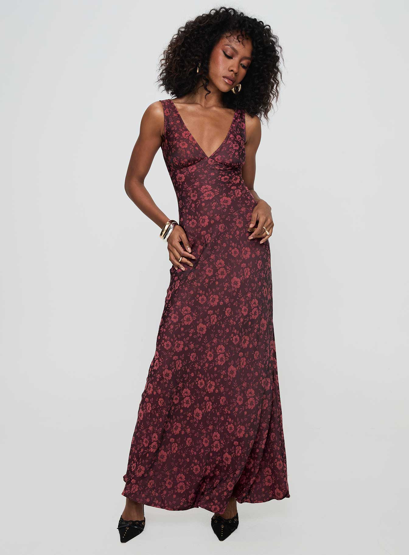 Nell Jacquard Maxi Dress Burgundy - Image 2