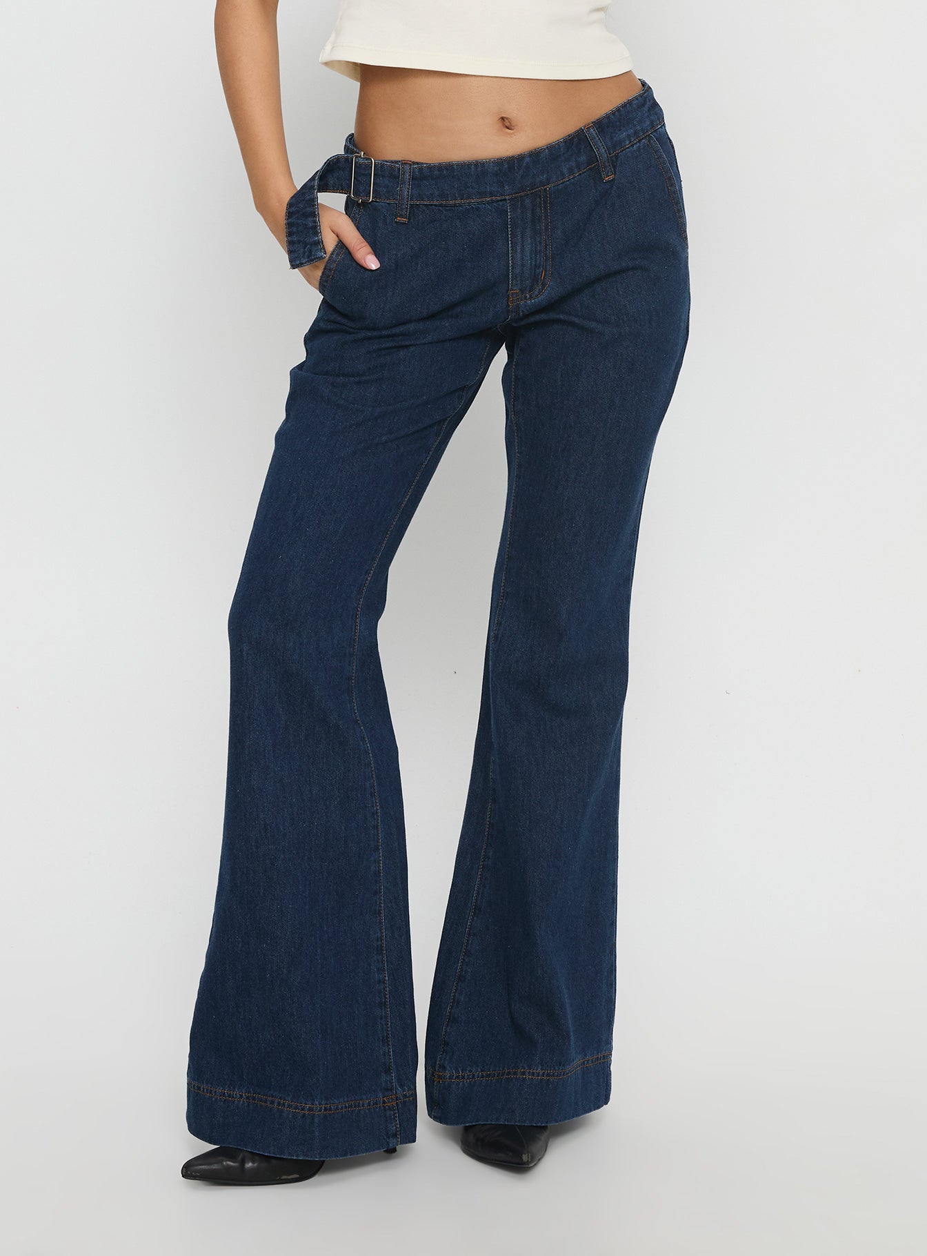 Acapulco Low Rise Flare Jeans Dark Blue Wash - Image 2