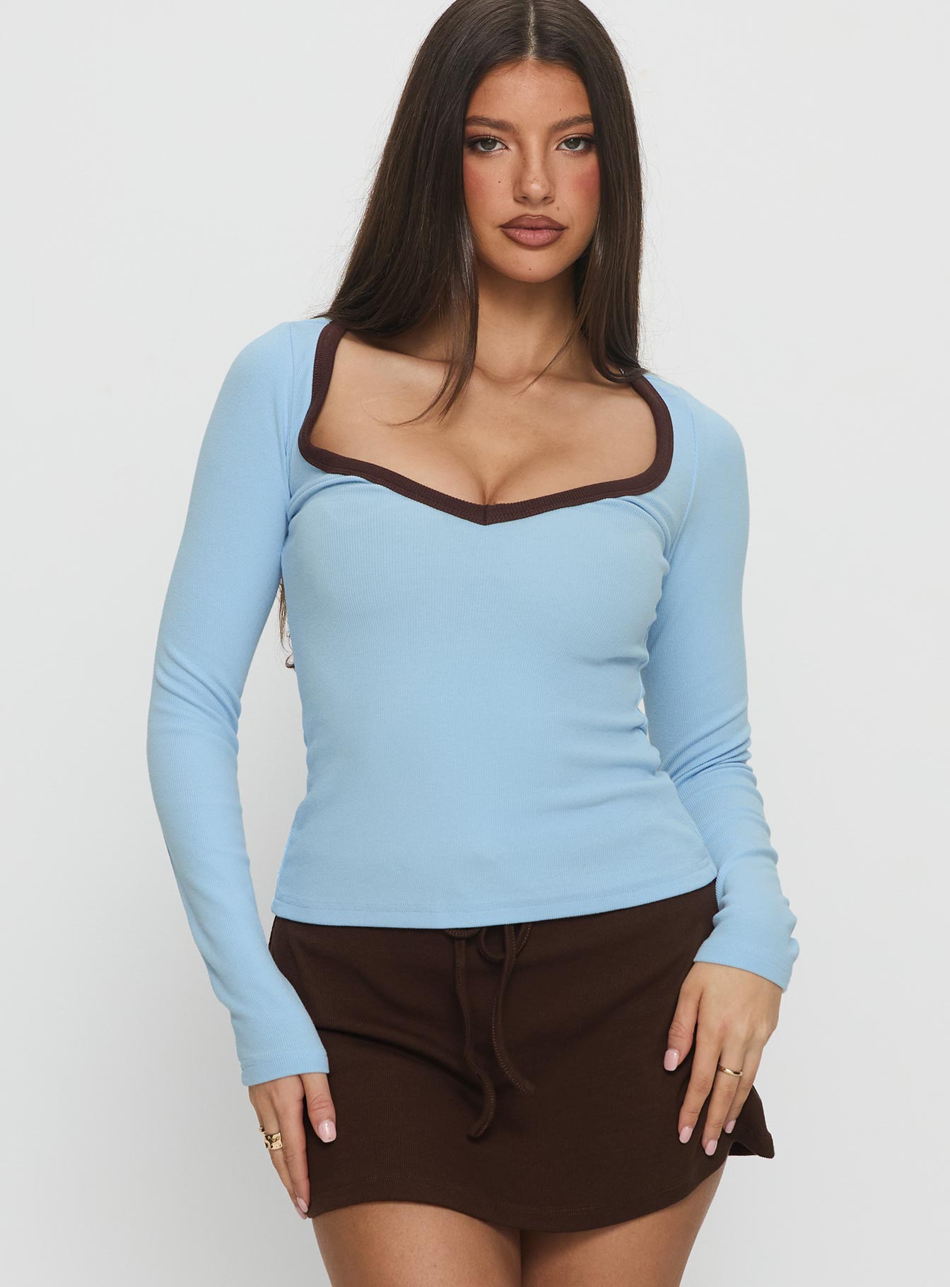 Baseline V Neck Long Sleeve Top Blue / Brown - Image 2