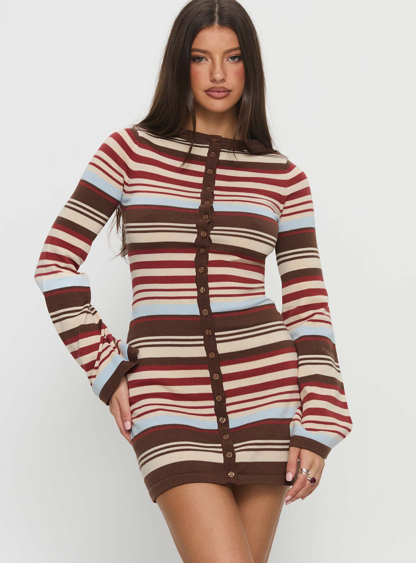 Norelai Long Sleeve Knit Mini Dress Multi Stripe - Image 2