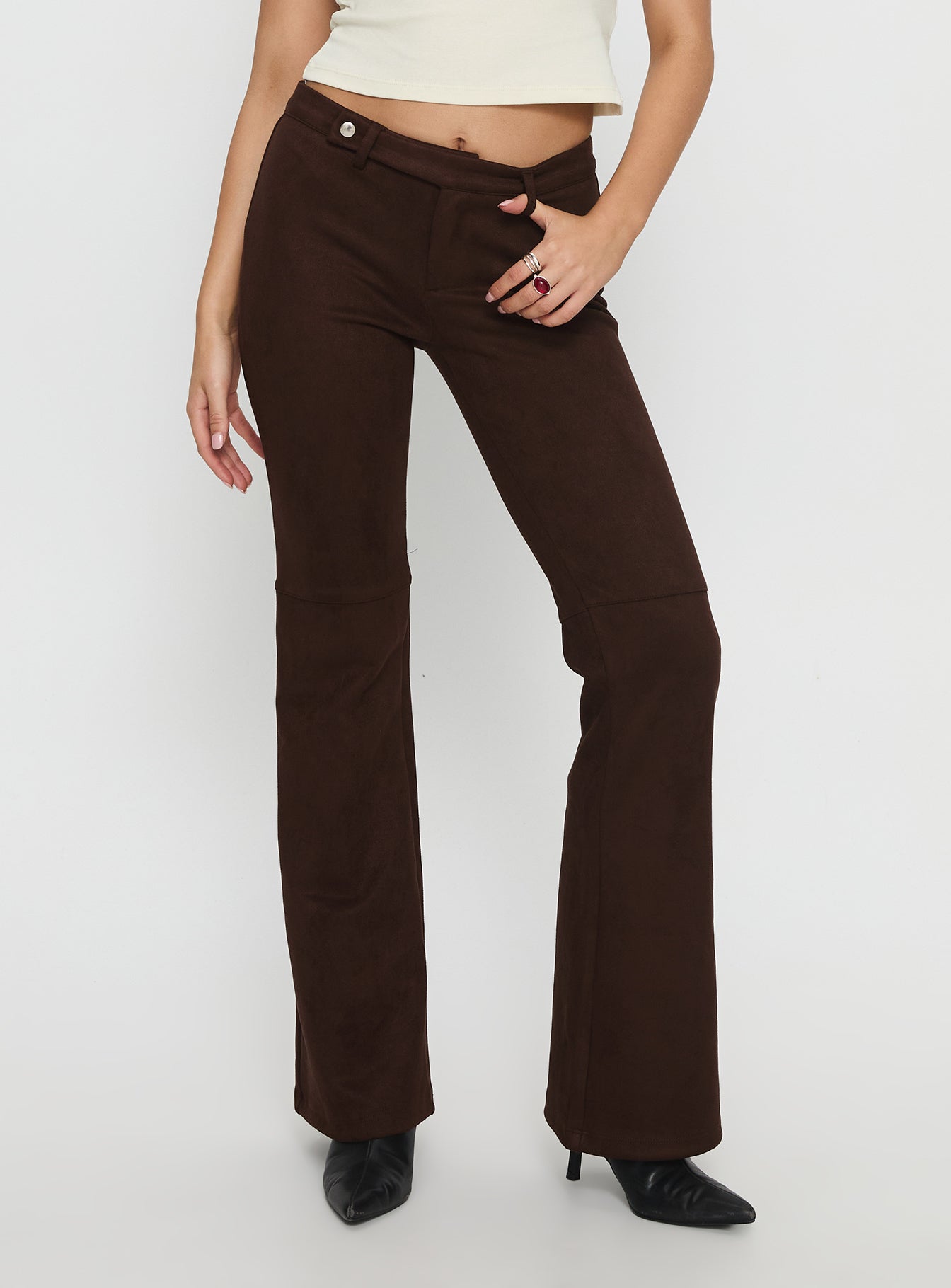 Final Shot Faux Suede Pants Brown - Image 2