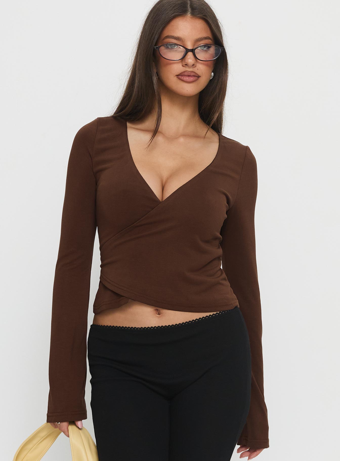 Stefanee Long Sleeve Wrap Top Brown - Image 2