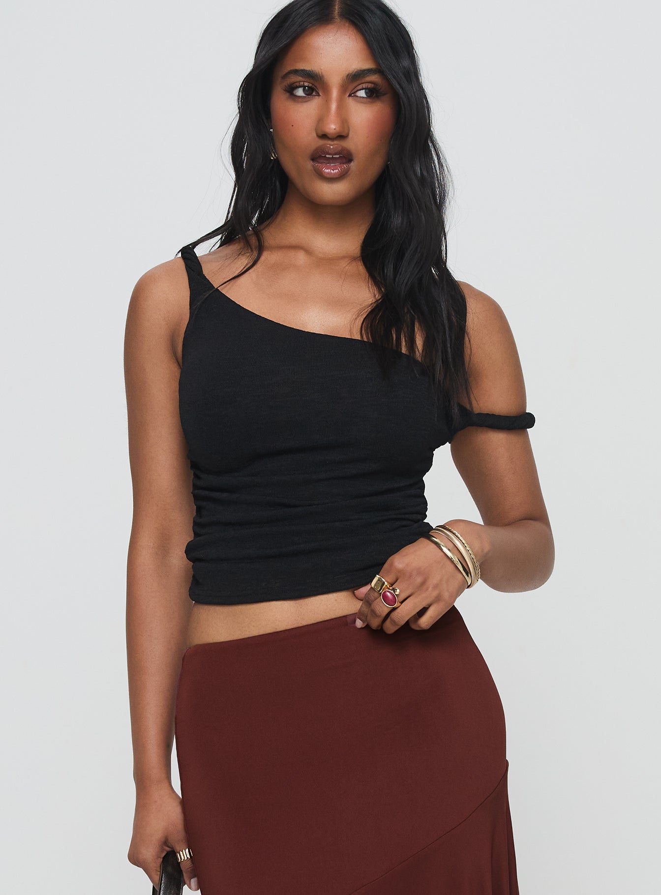 Messenger One Shoulder Top Black - Image 2