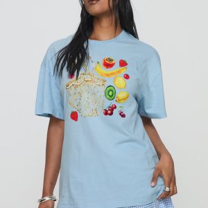 Grocery Run Oversized Graphic Tee Blue