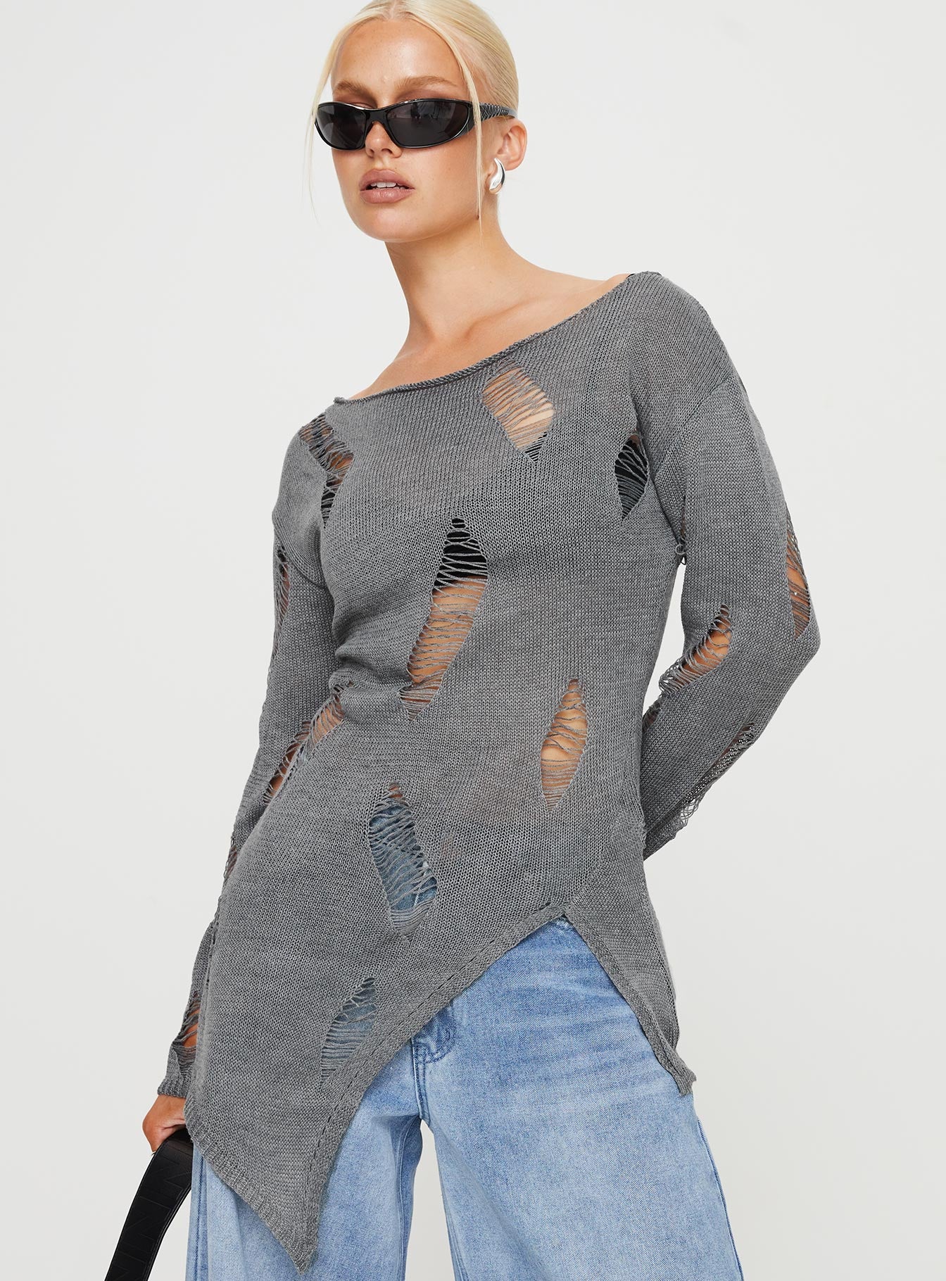 Ermina Distressed Sweater Grey - Image 2