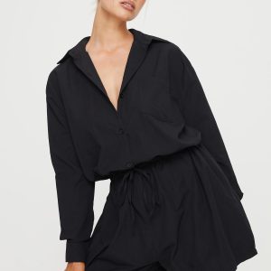 Enlighten Me Long Sleeve Romper Black