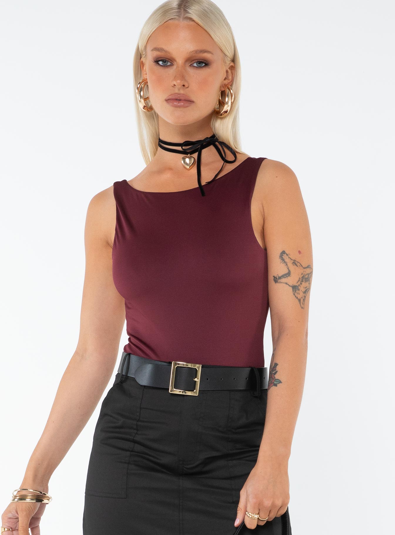 Coomba Backless Bodysuit Burgundy - Image 2