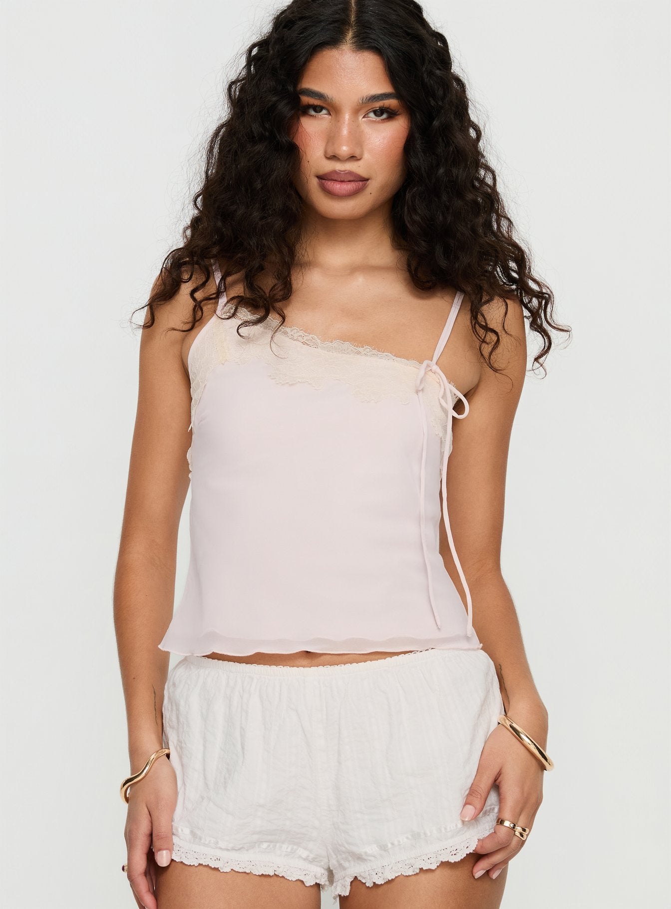 Ashlen Lace Trim Asymmetrical Top Pink - Image 2
