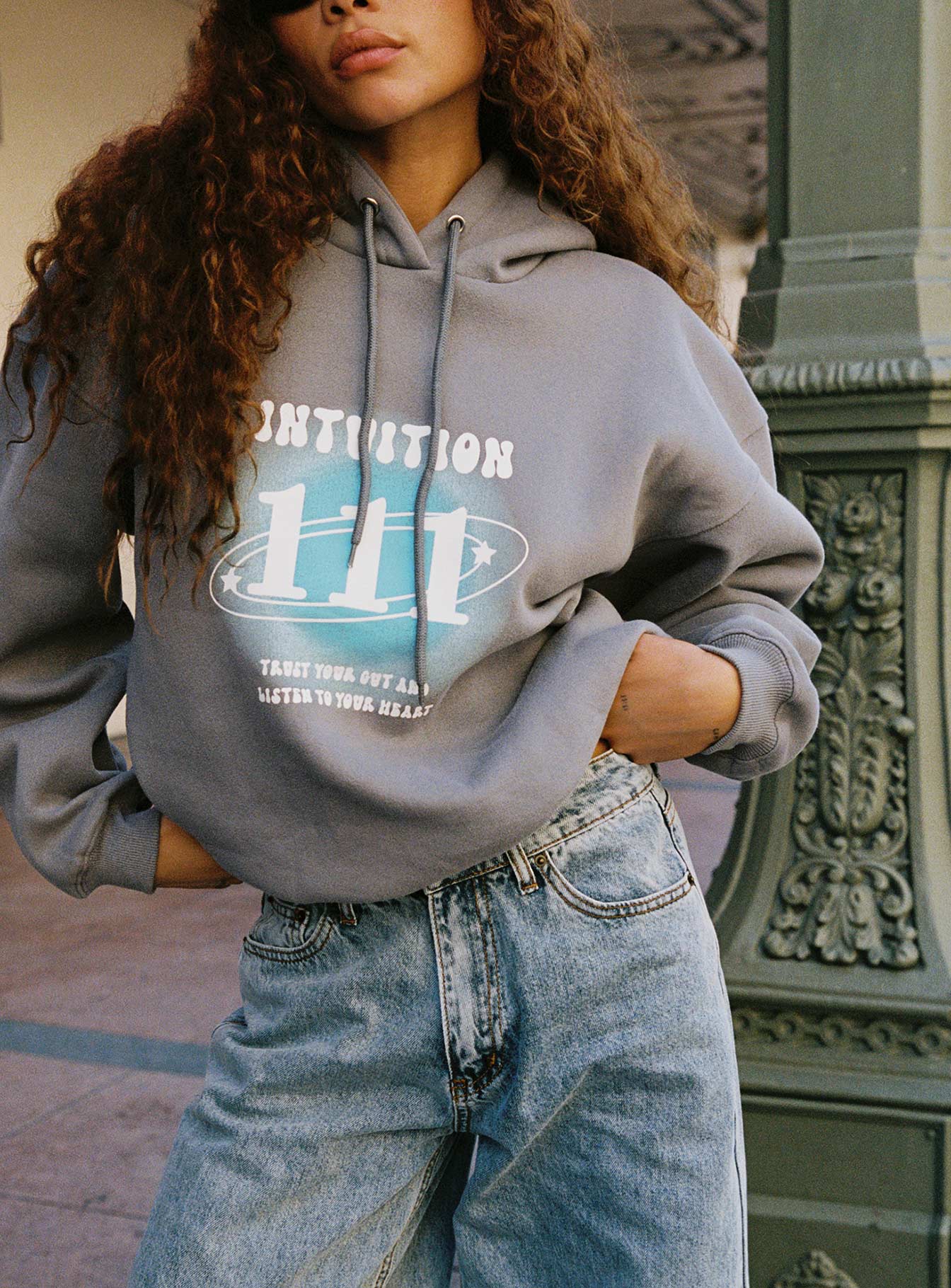 Intuition Hooded Sweatshirt Bubble Text Charcoal