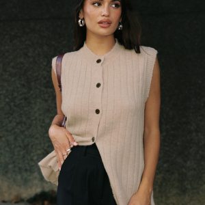 Brookvale Button Up Knit Vest Beige