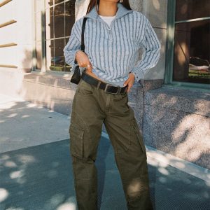 Ahstin Mid Rise Straight Leg Cargo Jeans Green