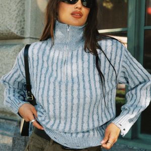 Told The Truth Quarter Zip Knit Sweater Blue