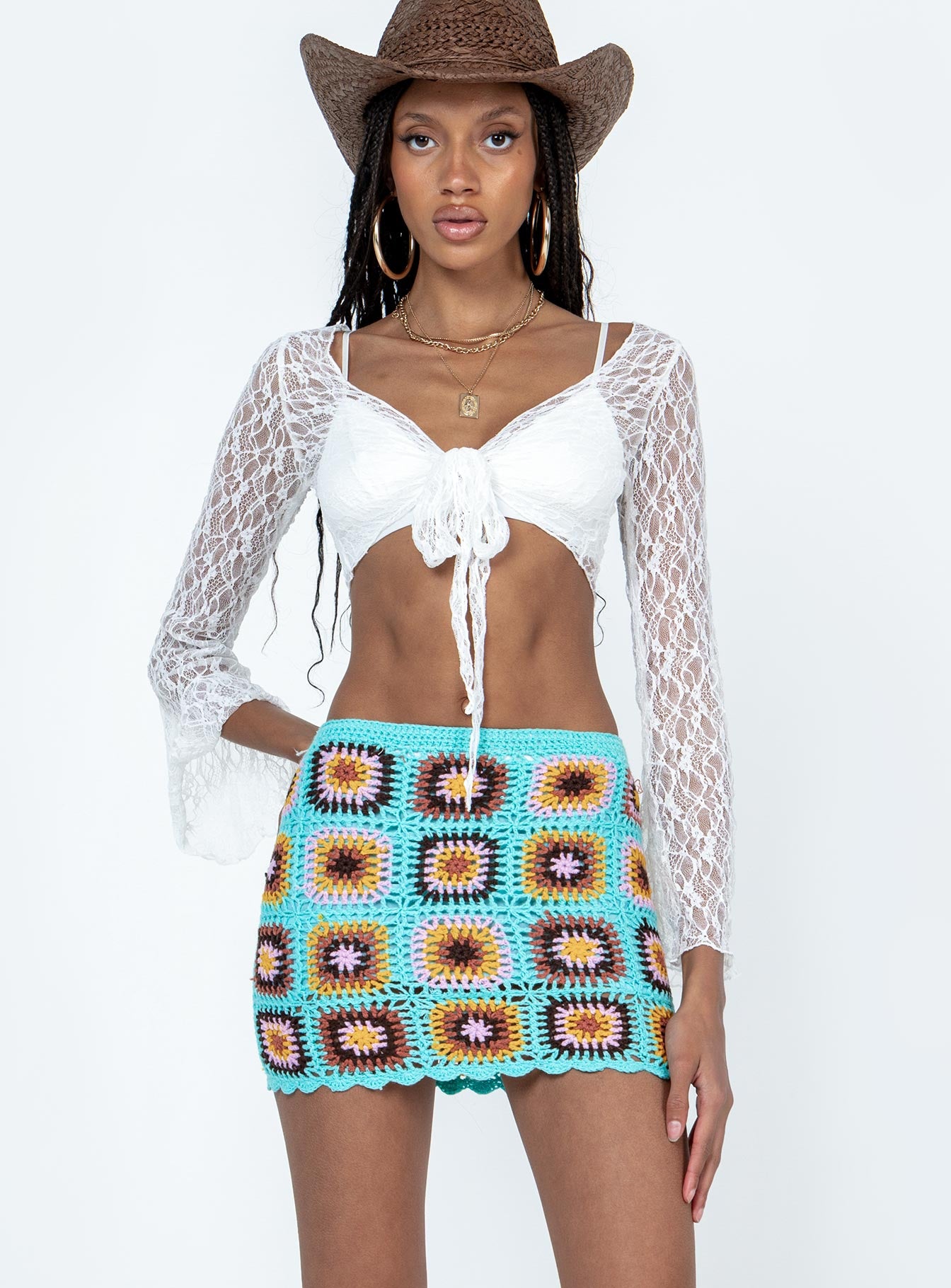 Barbados Crotchet Mini Skirt Blue - Image 2