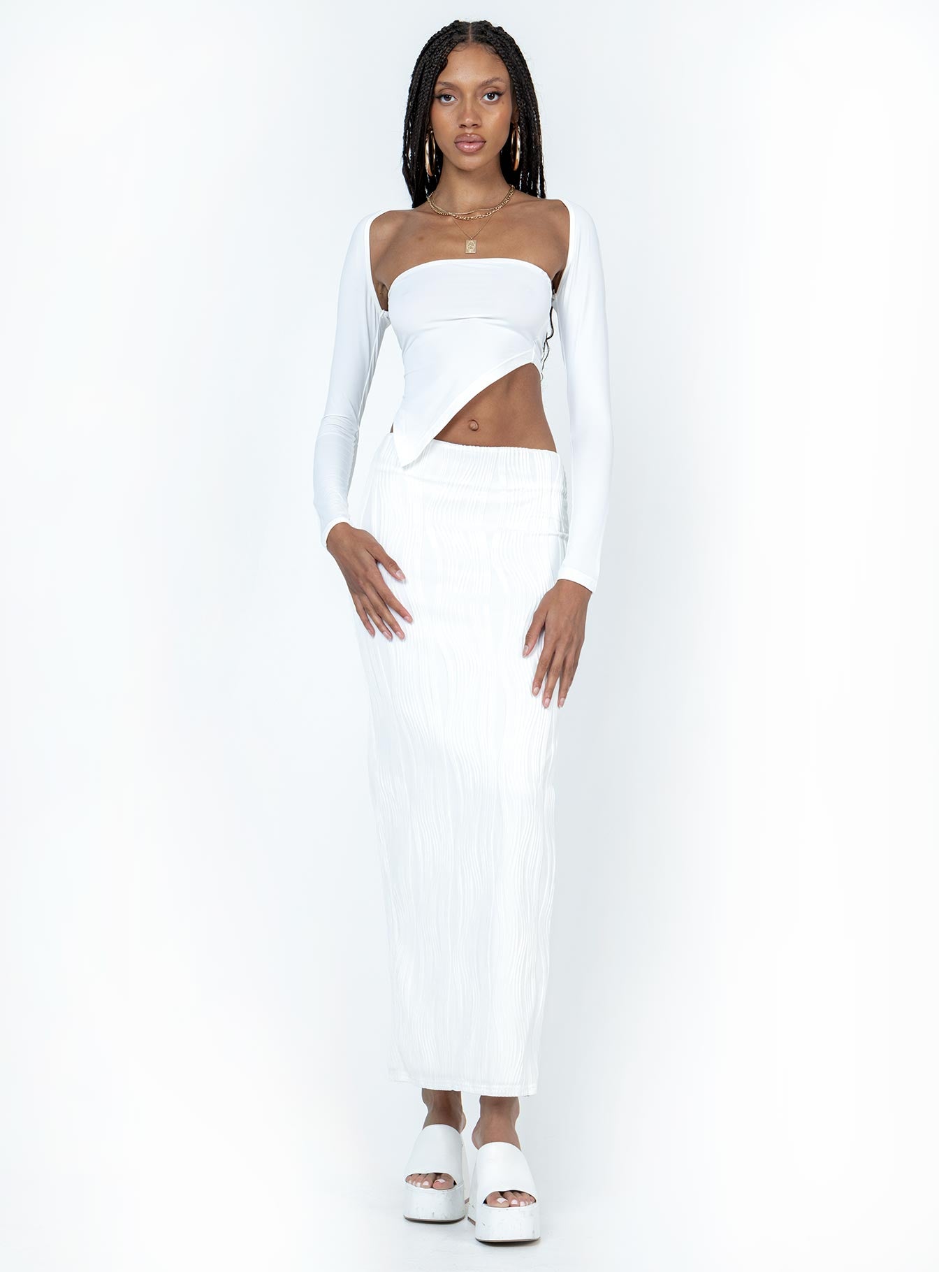 Echo Low Waist Knitted Maxi Skirt White - Image 2