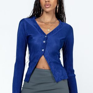 Gowan Long Sleeve Plisse Top Blue