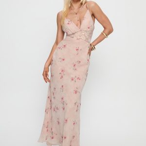 Rheina Lace Maxi Dress Pink Floral