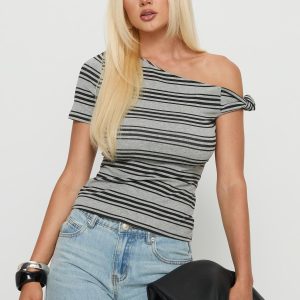Remona Off Shoulder Top Grey Stripe