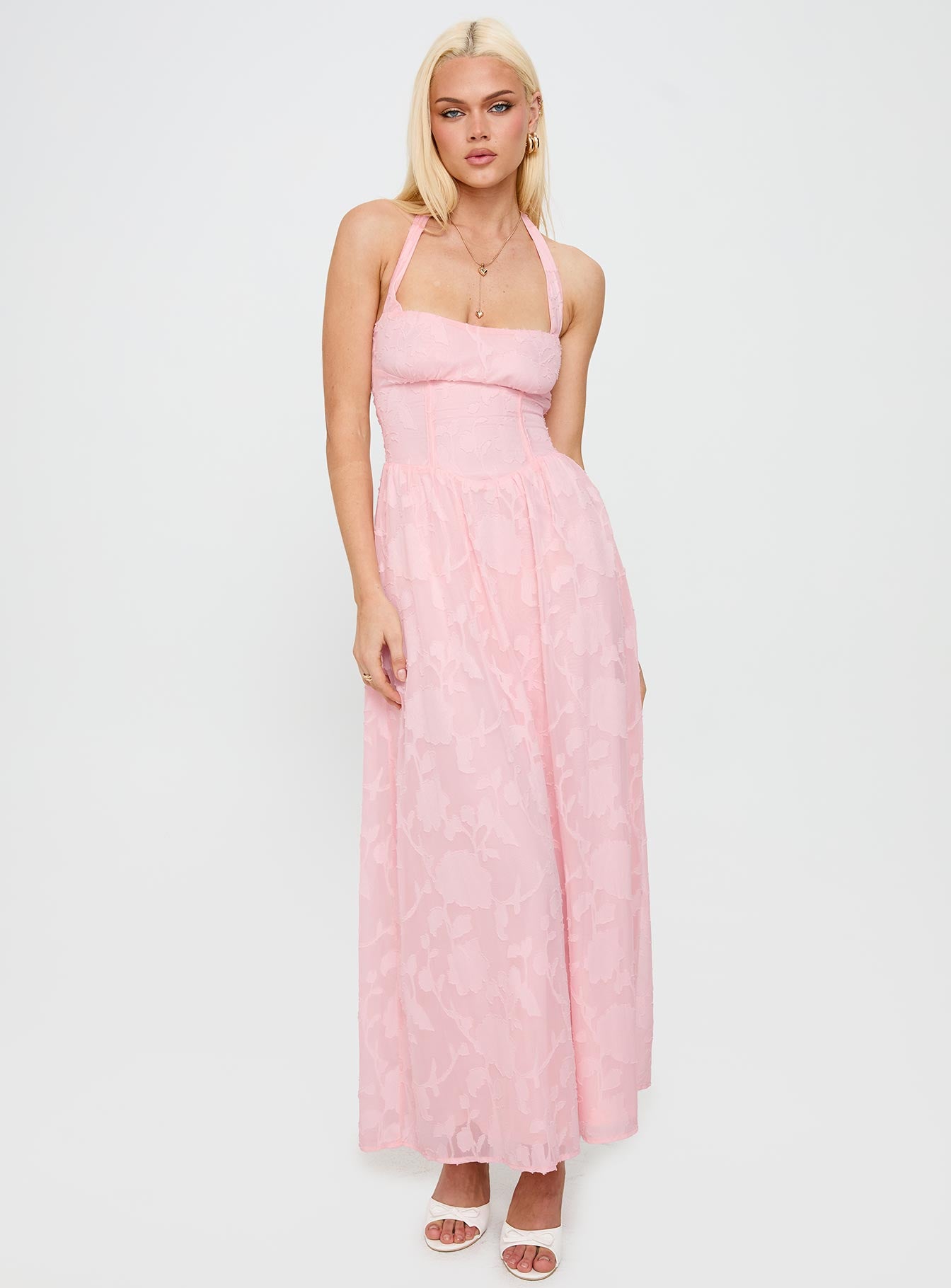 Fransiska Burnout Halter Maxi Dress Pink - Image 2