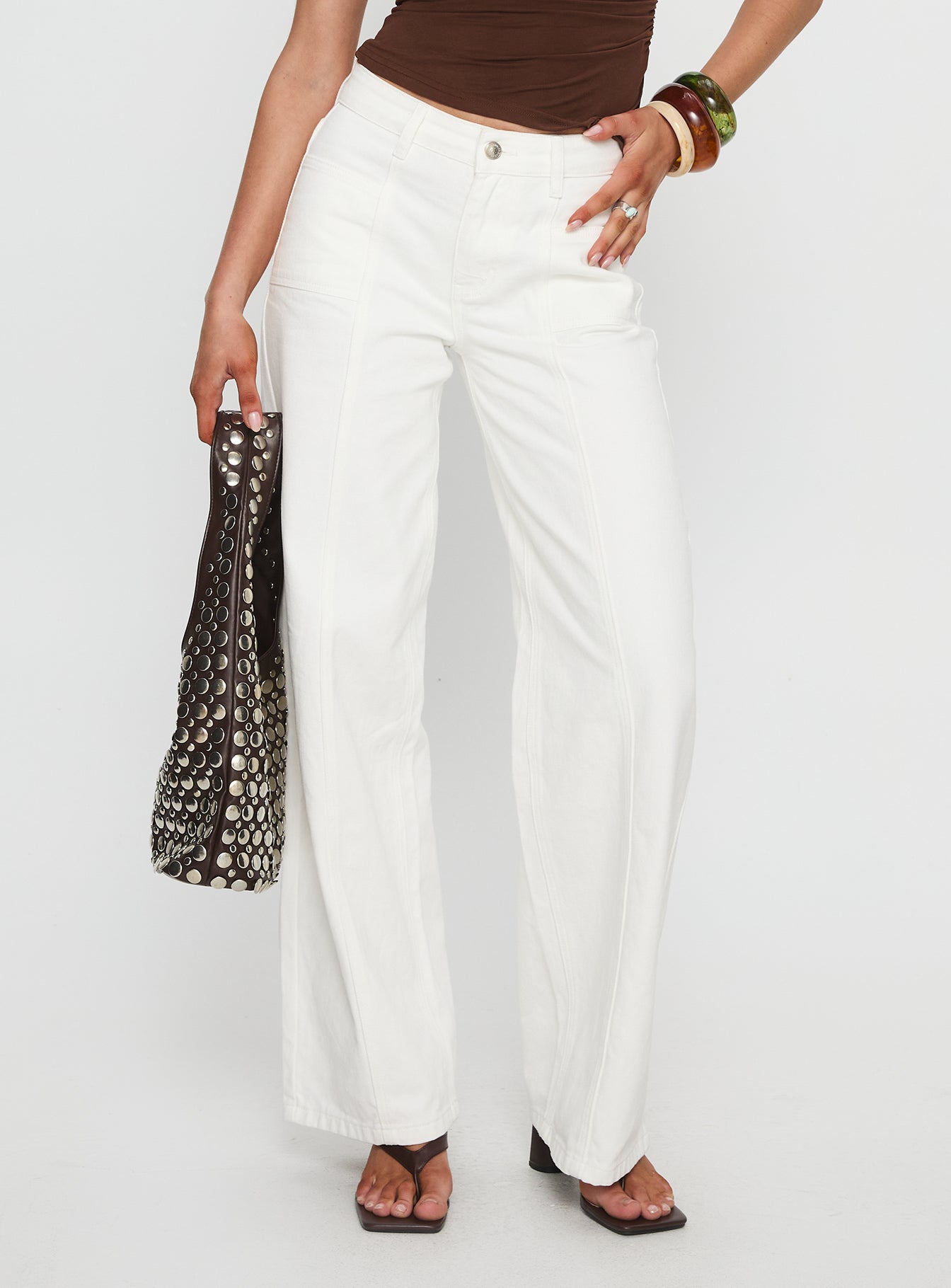 Taji Mid Rise Wide Leg Jeans White - Image 2