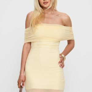 Dayanna Off Shoulder Mesh Mini Dress Lemon