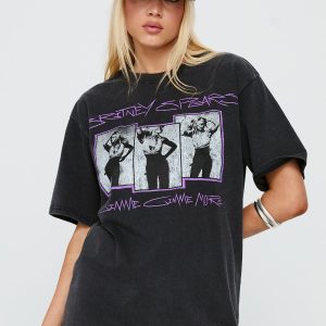 Britney Spears Gimme More Oversized Graphic Top Washed Black