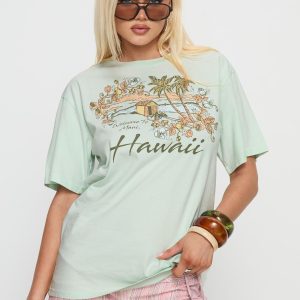 Old School Oversized Hawaii Graphic Tee Green