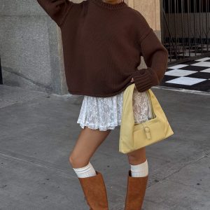 Wilda Crew Neck Knit Sweater Brown