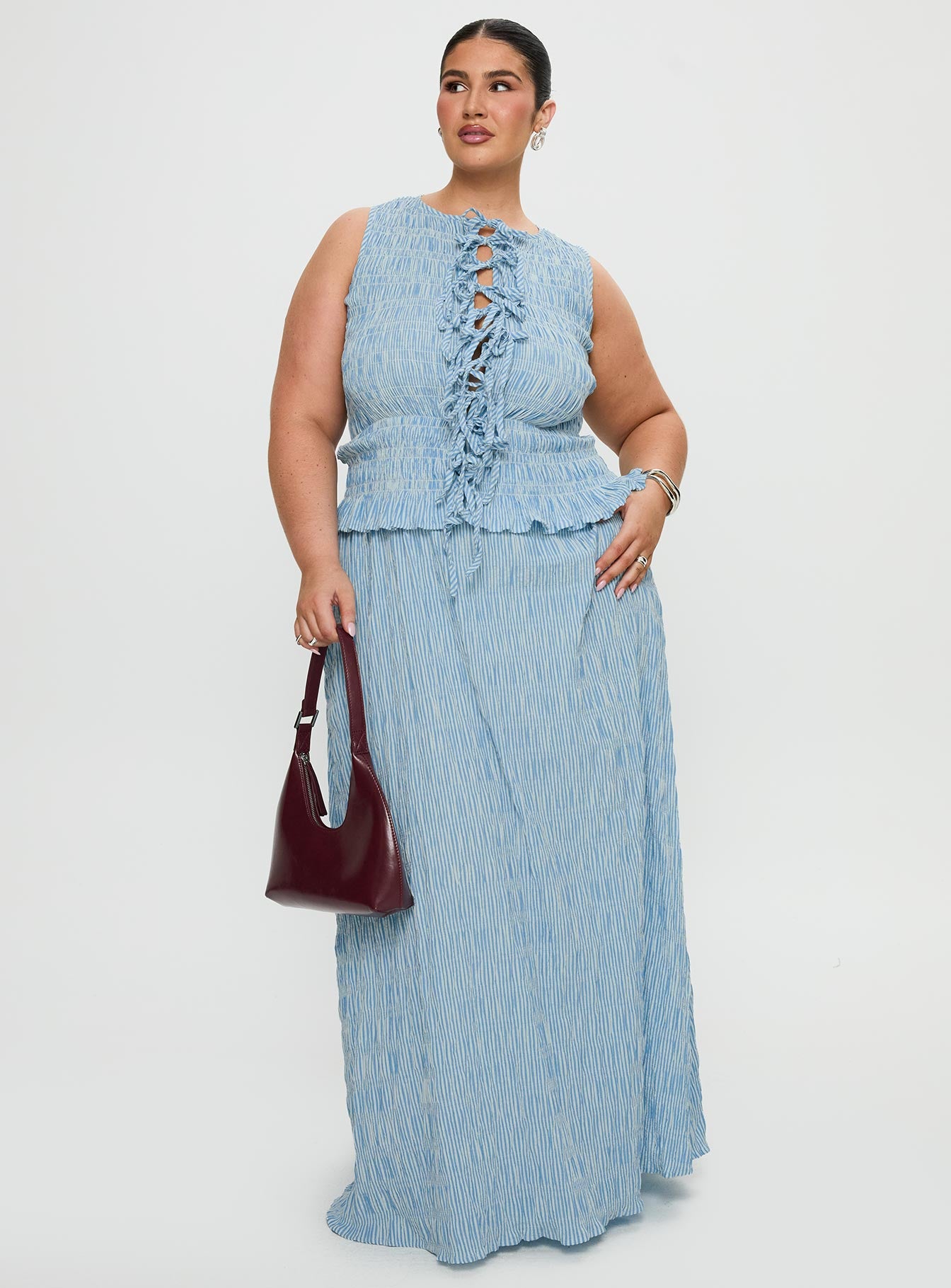 Songbird Shirred Maxi Dress Blue Curve - Image 2