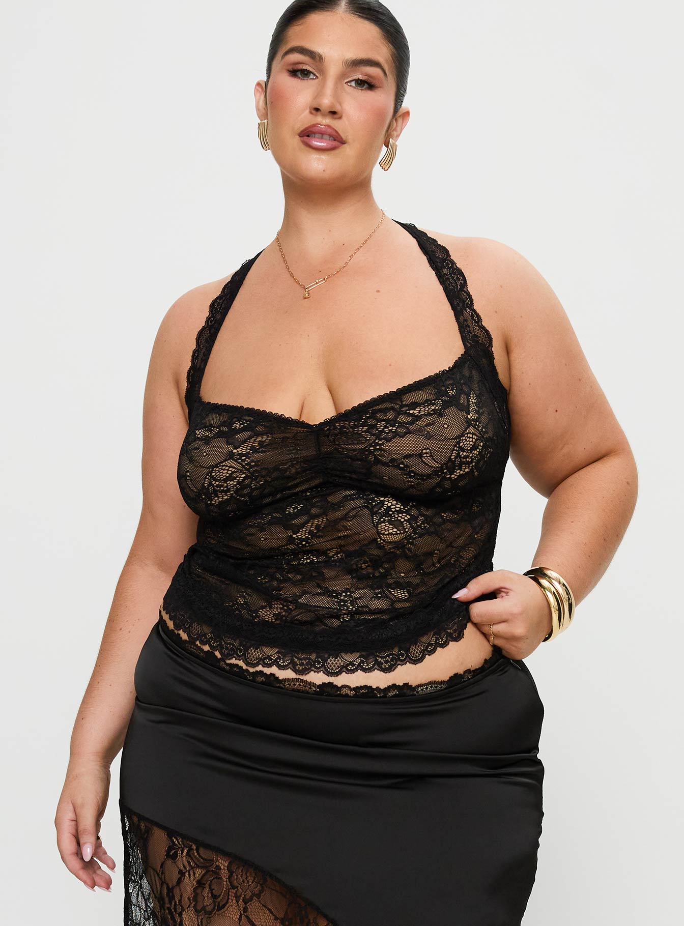 Fantasize Lace Halter Top Black Curve - Image 2