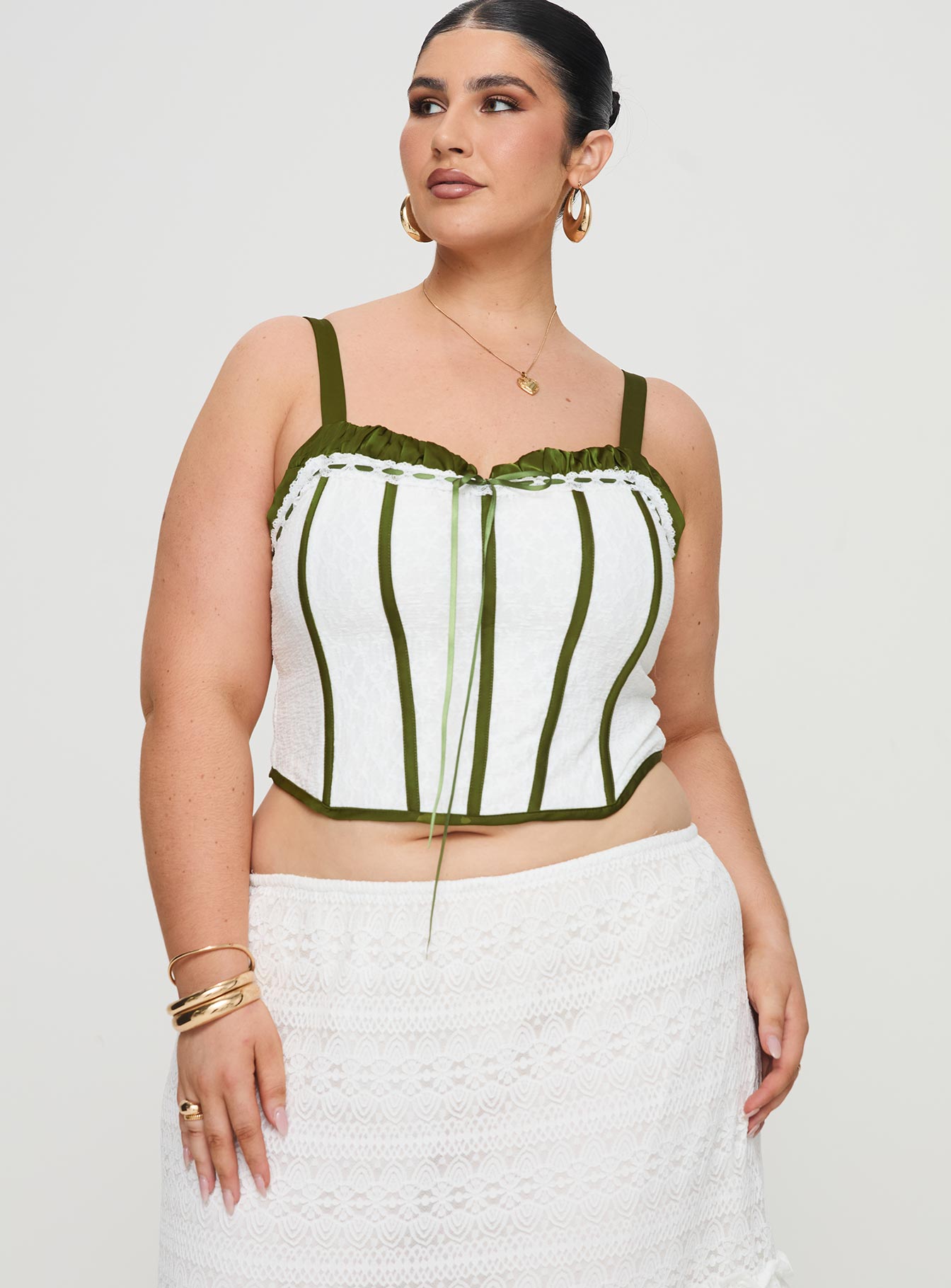 Jiraia Lace Corset Top White / Green Curve - Image 2