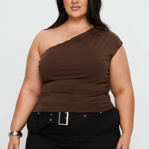 Amelyn One Shoulder Top Brown Curve
