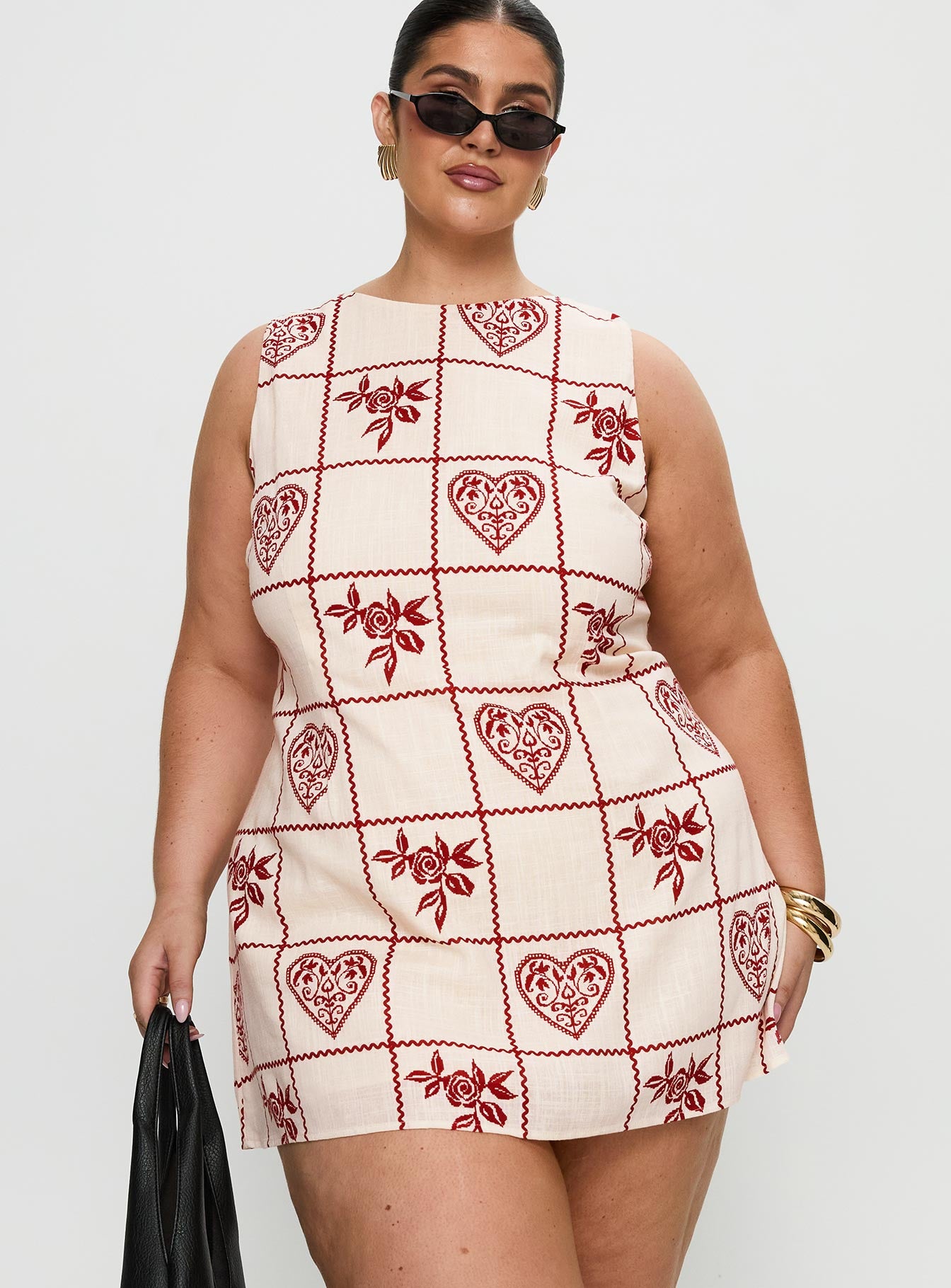 Alfalfa Shift Mini Dress Red Floral Check Curve - Image 2