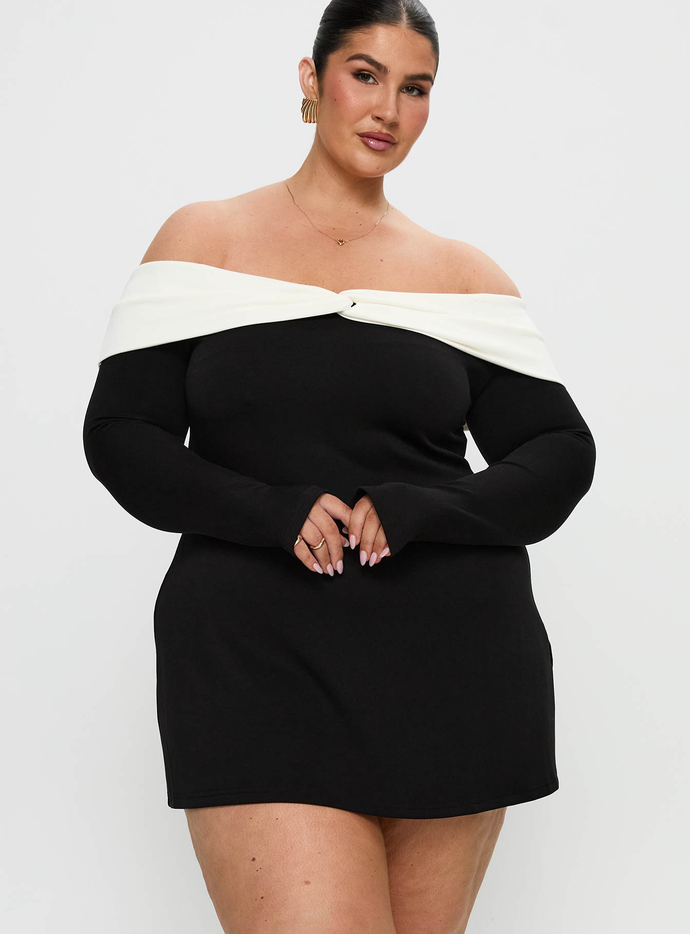 Distractions Off Shoulder Long Sleeve Mini Dress Multi Curve - Image 2
