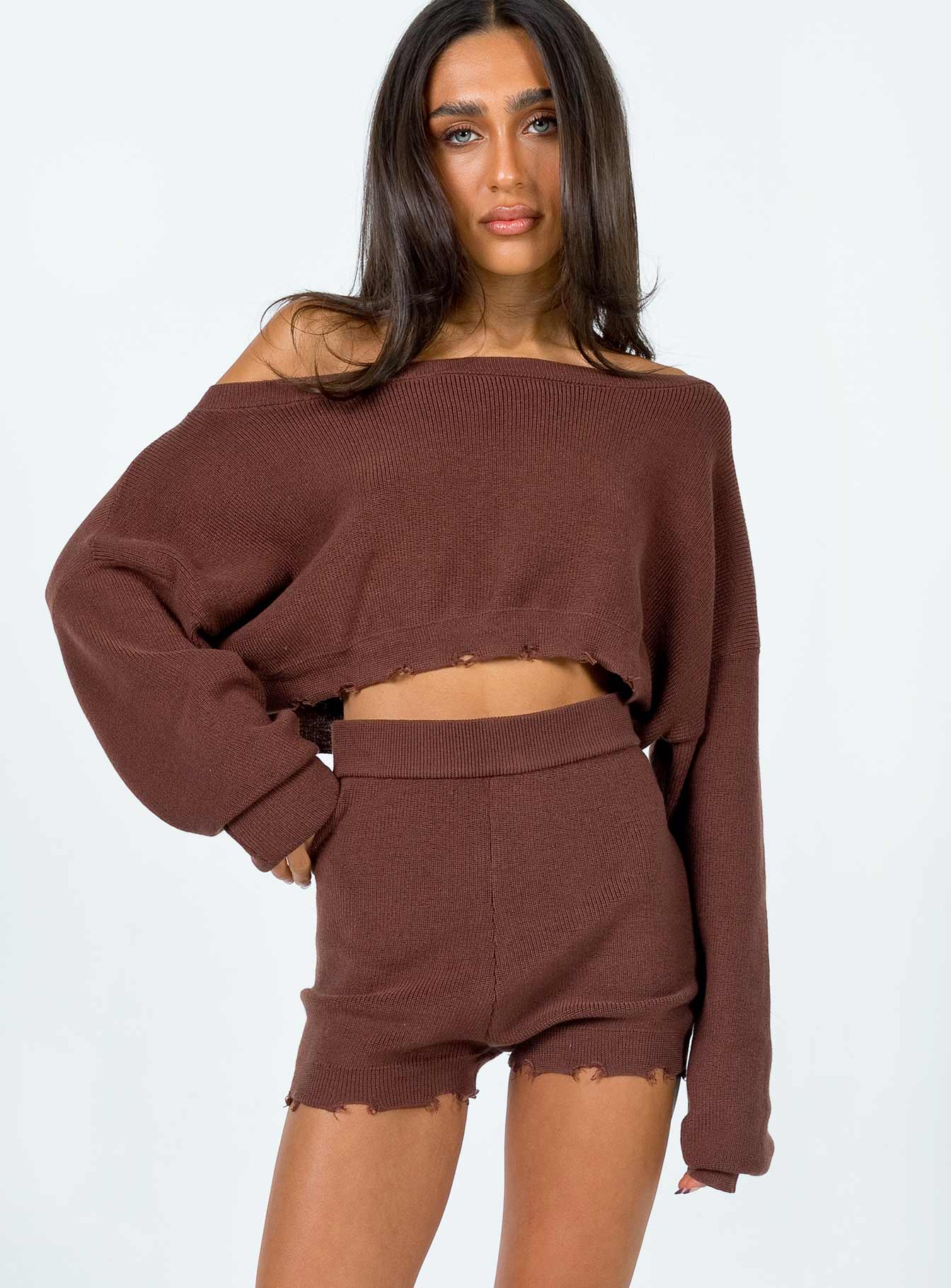 Hazel Knit Shorts Brown - Image 2