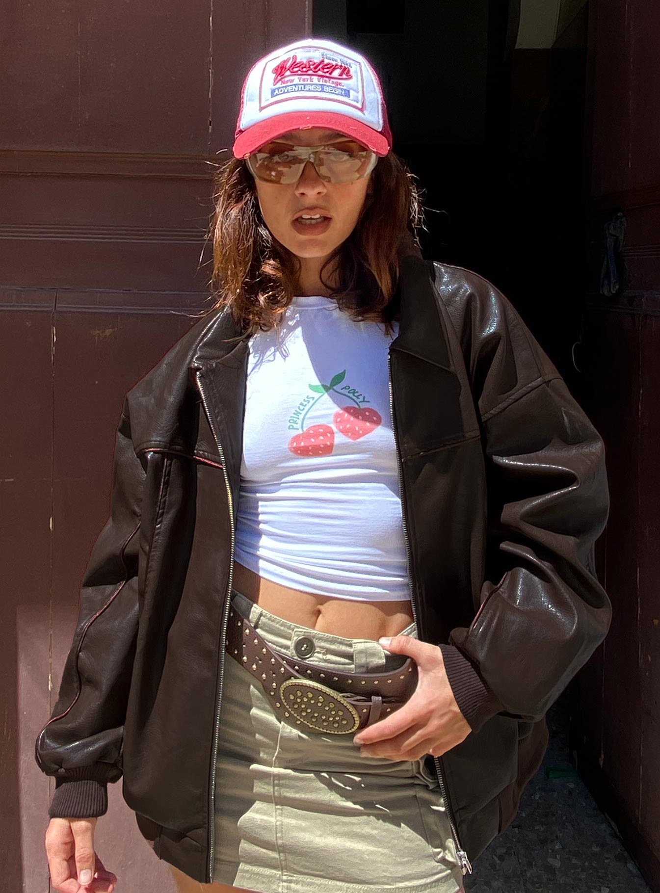 Goldsmith Faux Leather Bomber Jacket Brown - Image 8