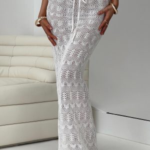 Vacation Knit Maxi Skirt White