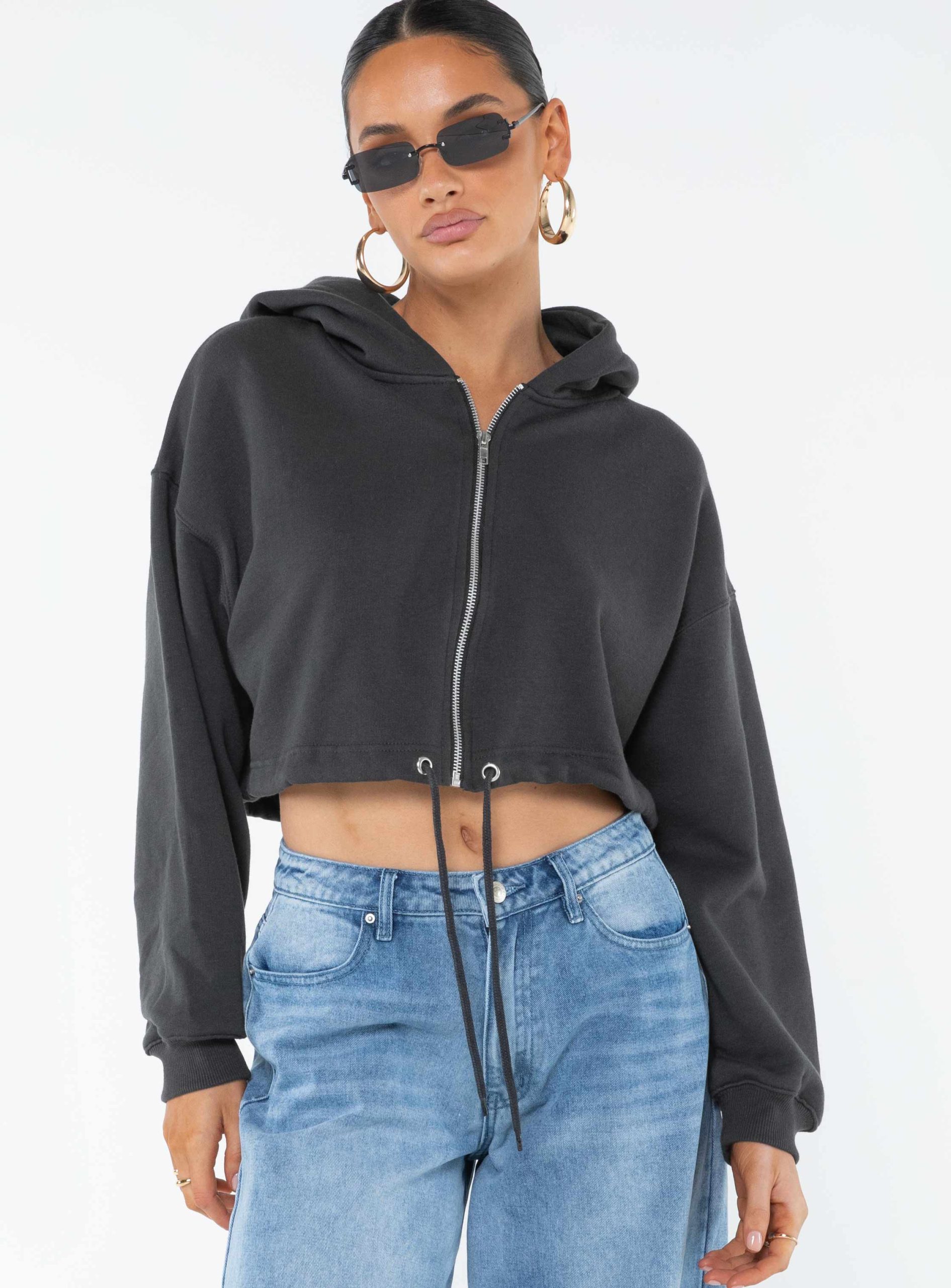 Samwell Cropped Zip Up Hoodie Black Sand - Image 3