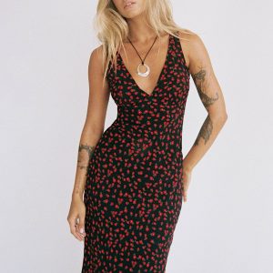Nellie Maxi Dress Black/Red Floral