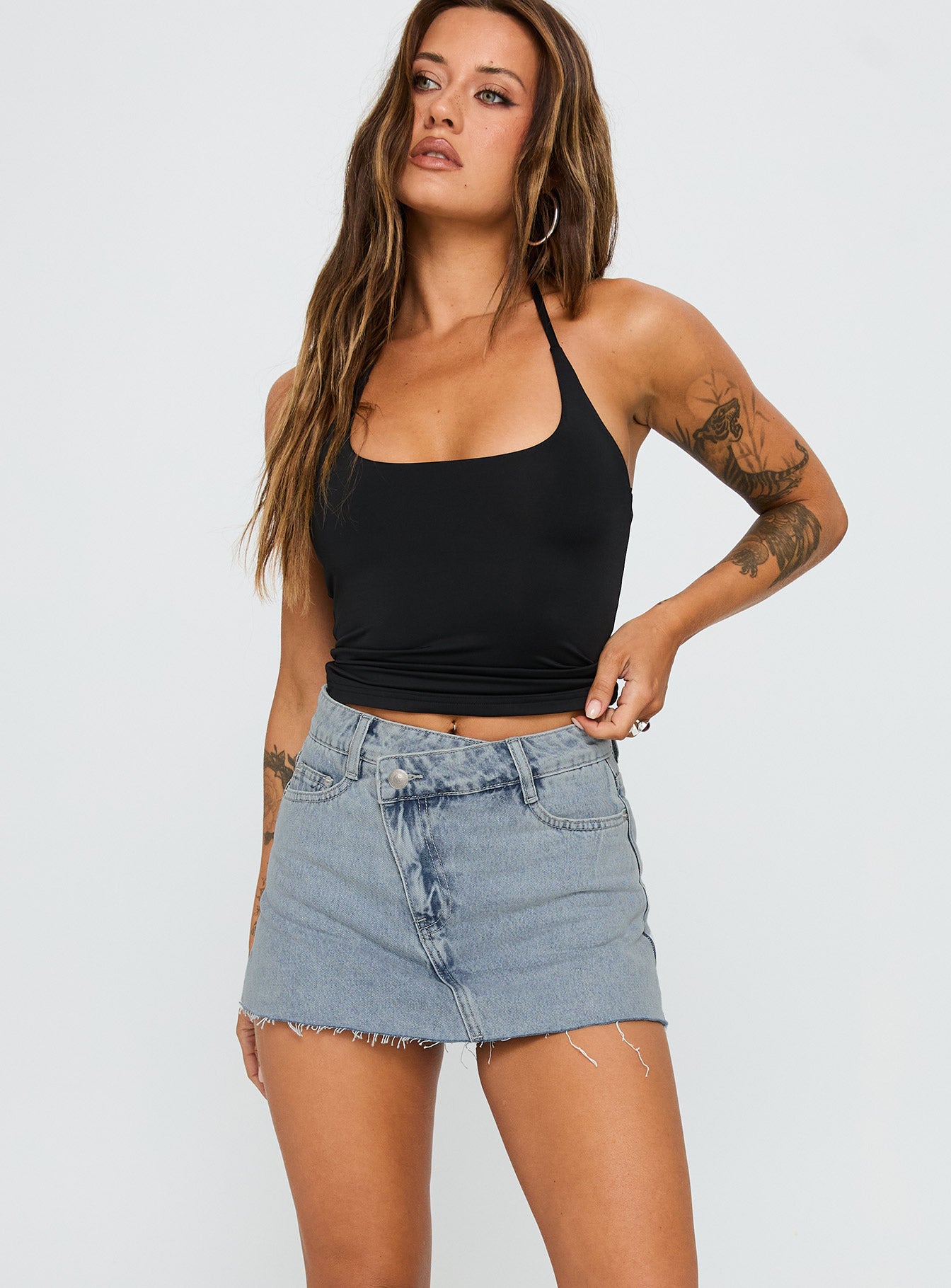 Make My Day Mid Rise Denim Skort Light Wash - Image 2
