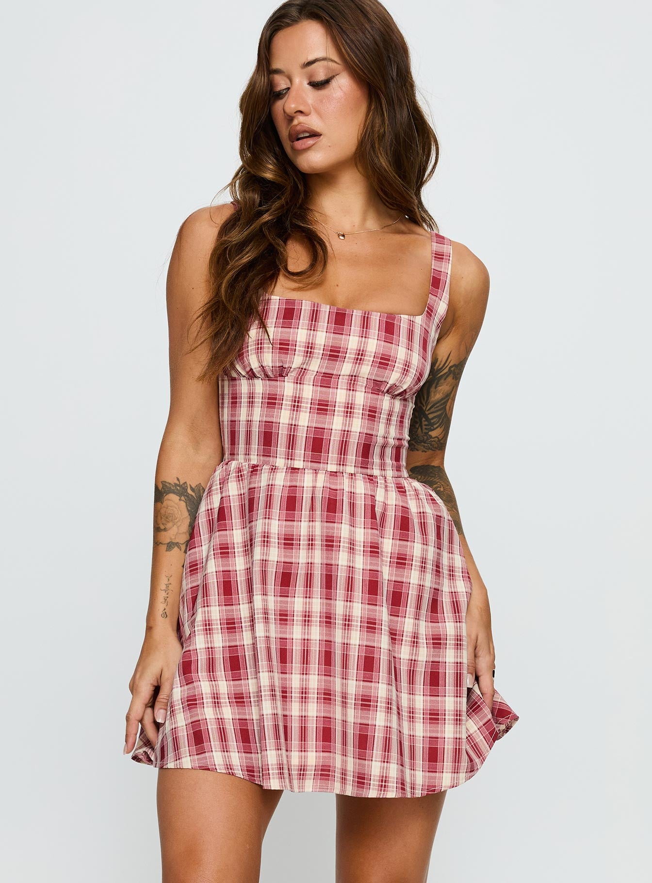 Ofeliah Mini Dress Red Check - Image 2