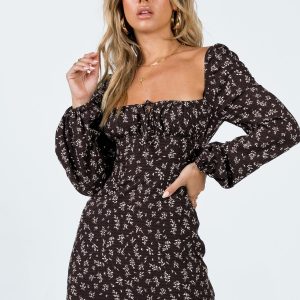 Lyndon Long Sleeve Mini Dress Brown