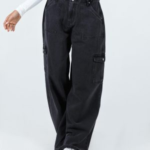 Adrianne Wide Leg Cargo Jeans Black
